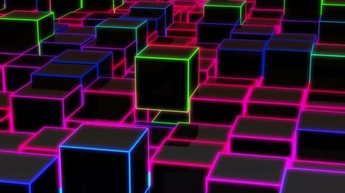 Dynamic Neon Geometric Cubes Pulsing Loop Background