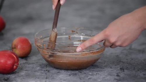 Mixing Cake Batter in Bowl with Spatula
