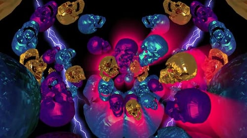 Vibrant Neon Skulls Low Poly Loop Background Animation