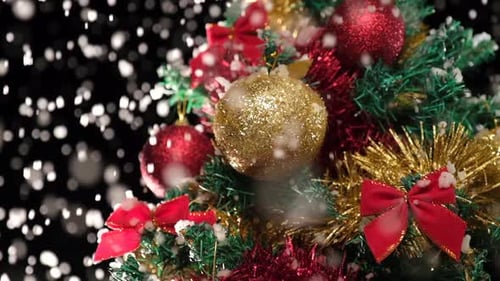 Decorated Christmas Tree with Falling Snow Animation