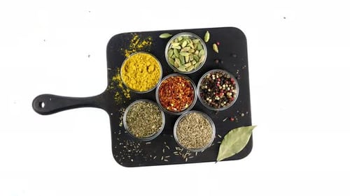 Overhead shot of assorted vibrant cooking spices