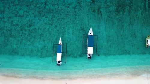 Aerial drone top down ultra wide photo of traditional wooden fishing boat
