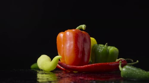 Fresh Bell Peppers and Chili Peppers Rotating