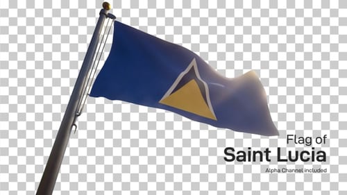 Saint Lucia Flag on a Flagpole with Alpha-Channel