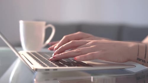 Woman Typing on Laptop Computer in Bright Room