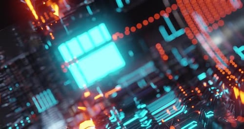 Motion graphic 4K seamless loop of abstract technology, led and particles.