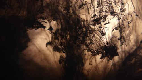 Black Ink Clots Fall and Dissolve in Water