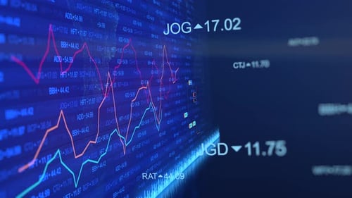 Stock market tickers with graphs and charts.