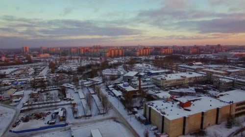 Aerial winter scene of St Petersburg in early morning, Russia