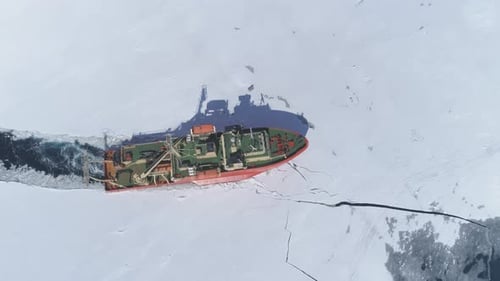 Antarctica Icebreaker Vessel Top Down Aerial View