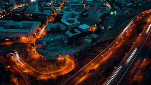 night Yerevan city traffic aerial video