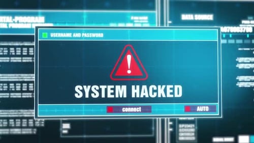 Notificación de advertencia hackeada del sistema en la alerta de seguridad del sistema digital en la pantalla