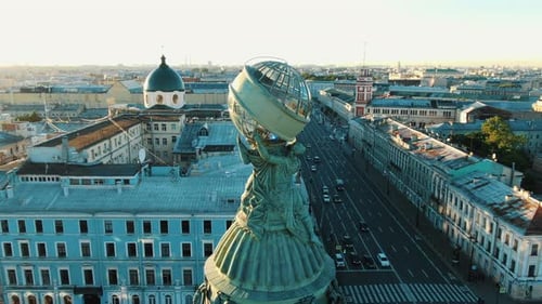 Urban Architecture With Sculpture During Golden Hour
