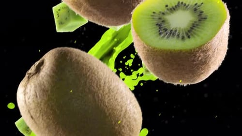 Kiwi Fruit Slices with Green Juice Splash