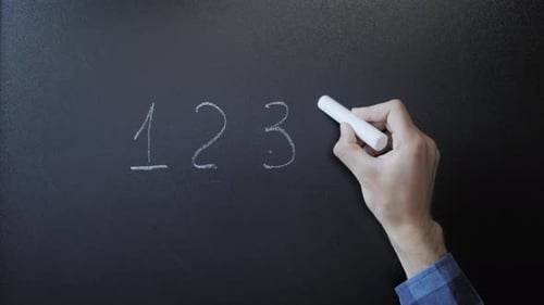 Hand Writes One Through Five on Chalkboard