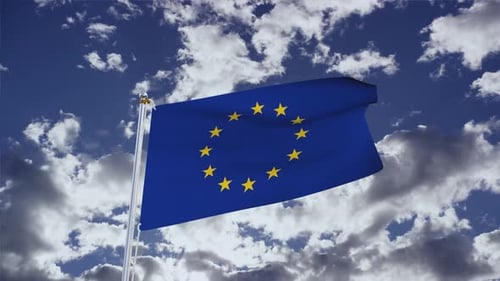 European Union Flag Waving Against Cloudy Sky