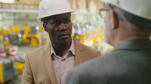 African American Factory Engineer Having Talk with Colleague