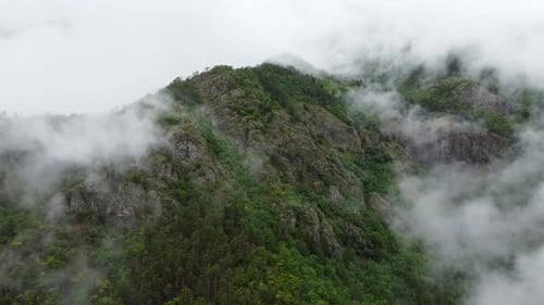 Nature Nuages Sur Montagne Forêt Verte Belle Vue Aérienne De Dessus Paysage