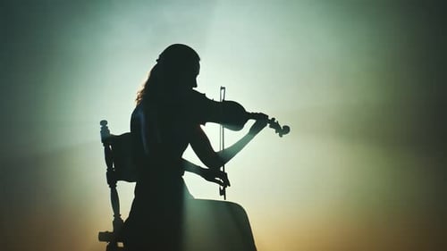 Silhouette of Woman Playing Violin on Chair