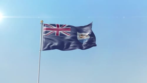 Anguilla Flag Waving in Realistic Blue Sky Animation