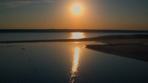 Drone Sea Beach at Romantic Golden Sunset