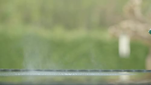 Disinfecting Table Surface with Spray and Wipe