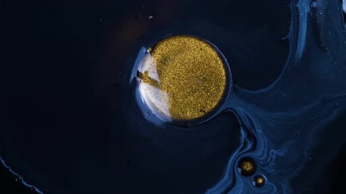 Gold Liquid Bubble with Dark Blue Swirls