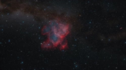 Animated Flight Through Red and Blue Nebula in Space