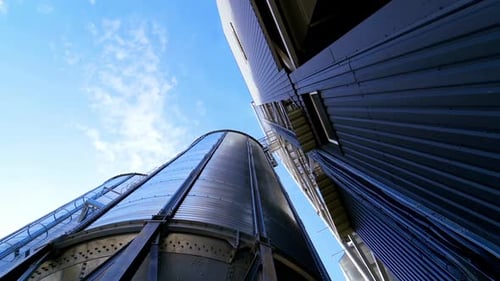Industrial Buildings Filmed From Low Angle Looking Upwards