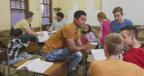 Students working together in high school class