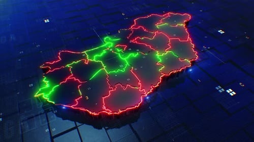 Futuristic Hungary Map Animation with Neon Glow