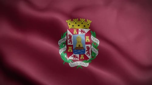 Cartagena City Flag Waving with Coat of Arms Emblem