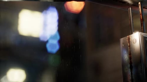 Gritty Urban Rain Overlay with Bokeh Lights and Rusted Metal