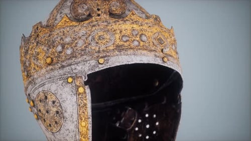 Ancient Ornate War Helmet 3D Model Rotating Animation