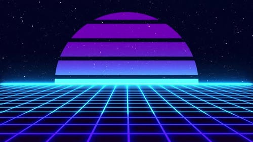 Retro 80s Synthwave Grid and Sunset Loop Animation