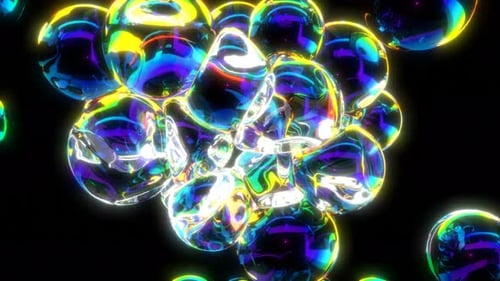 Soft Body Soap Bubbles Clash on Black Background