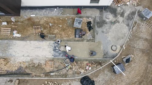 Aerial View Builders Paving and Creating Landscaping on Construction Sites