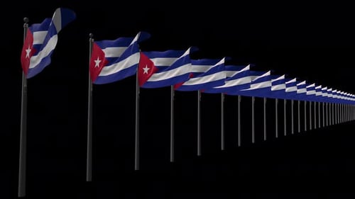 Waving Cuban Flags Line with Alpha Channel