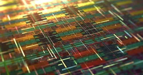 Digital futuristic chips with Particles and Digital Data flow Connections