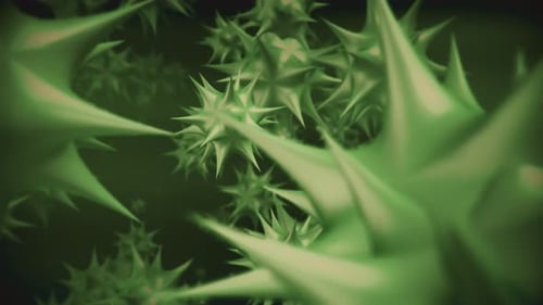 Animated 3D Green Spiky Microscopic Particles Flowing Loop