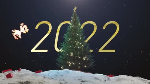 Animated Christmas Tree and 2022 New Year Celebration with Fireworks