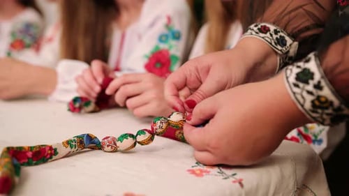 A Group of Girls Make Jewelry From Shawls Handmade Needlework Circle