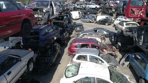 Aerial View of Cars in a Junkyard
