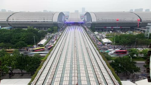 Traffic Around Canton Fair Buildings in Guangzhou Timelapse