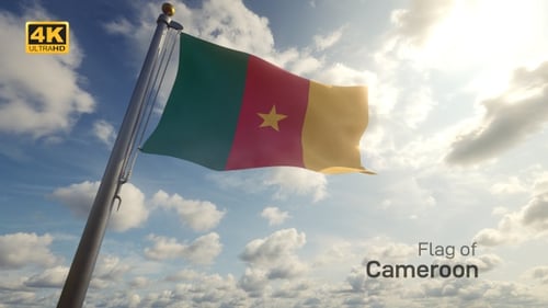 Cameroon Flag Waving Realistic 3D Animation Under Blue Sky