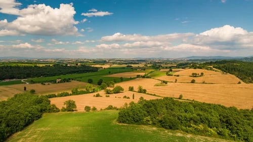 Tuscany Panoramic Landscape with Farmland and Mountain Range, Hyperlapse