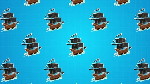 Sailing Pirate Ships Cartoon Seamless Pattern Background