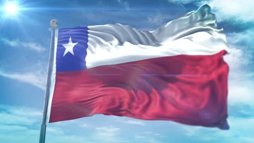Realistic Waving Flag of Chile in Blue Sky