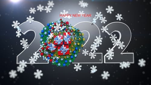 New Year 2022 Festive Opener with Christmas Gifts and Decorative Wreath