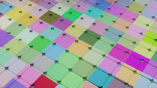 Quadrate mit Reflexionen, die wellenartig ihre Farben ändern